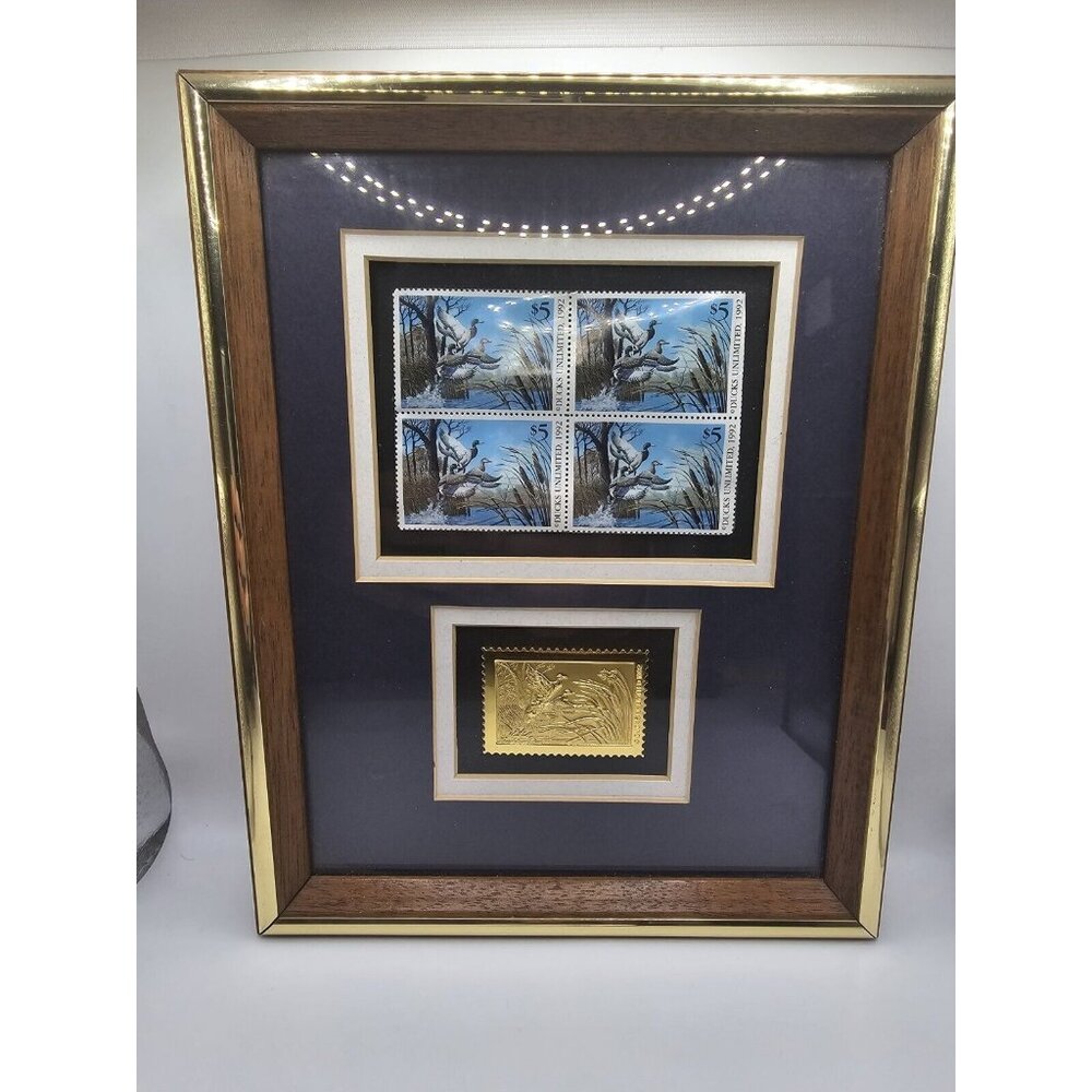 1992 Ducks Unlimited 5$ Stamps With Gold Stamp In Original Frame 8x10 Frame